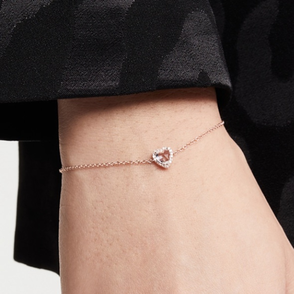 EF Collection 14K White Topaz Heart Chain Bracelet